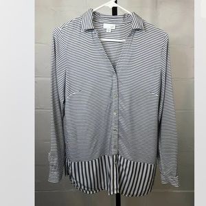 J Jill Button Up Striped Top XS Blue White V-Neck
